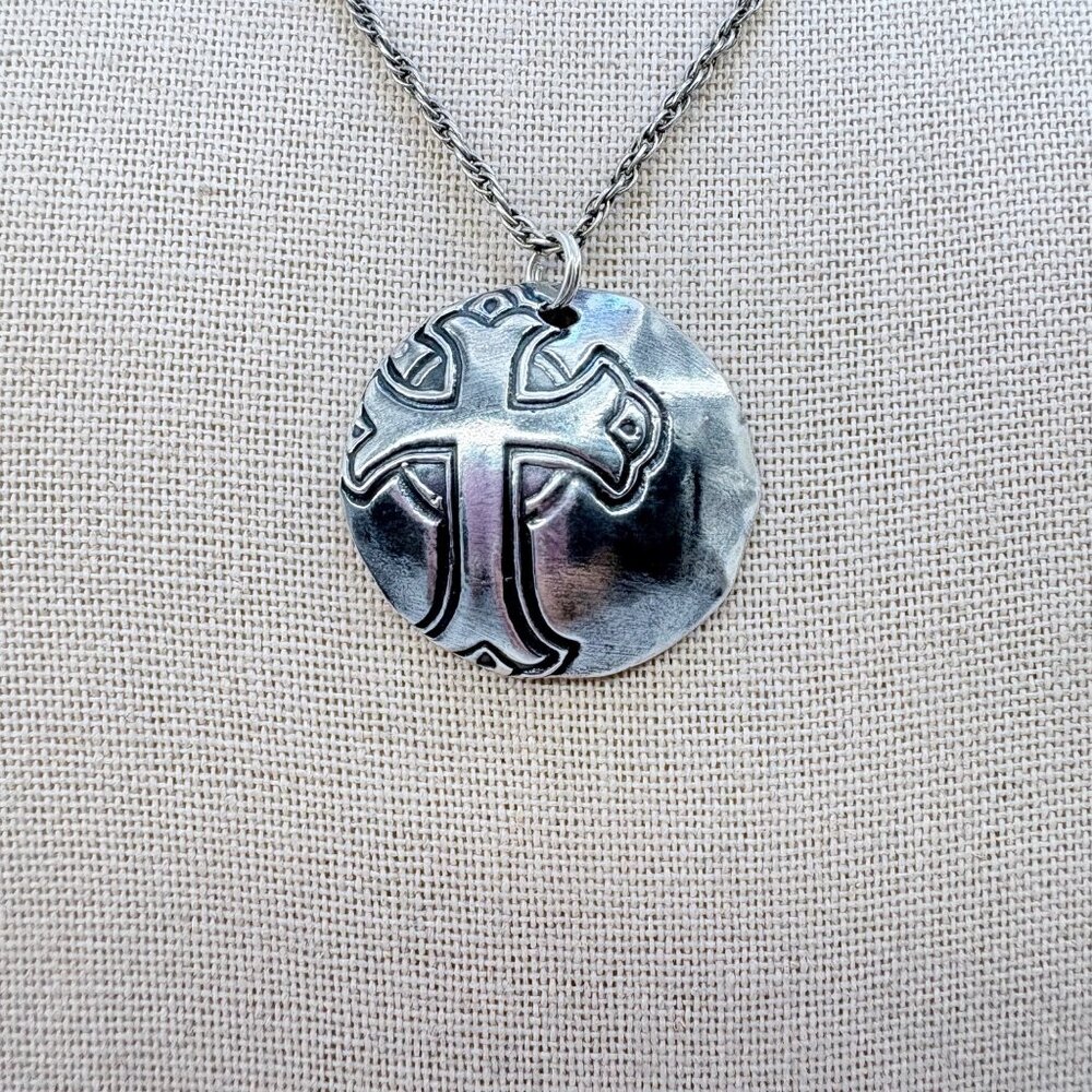 Budded Cross Circle Pendant Necklace VTG Sterling Silver 925 Size 20" Length